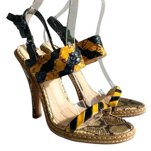 PRADA Multicolor Python Leather Animal Print Strappy Sandals, Size 39.5