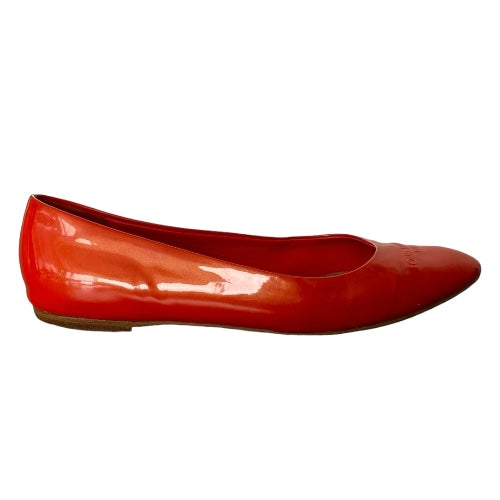 LOUIS VUITTON Orange Patent Leather Logo Embossed Ballet Flats, Size 39.5