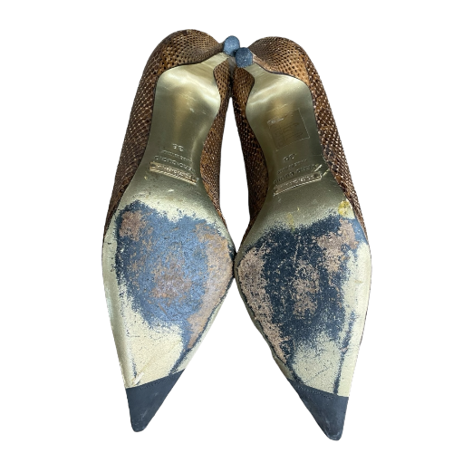 DOLCE & GABBANA Brown Python Leather Pointed Toe Pumps, Size 38