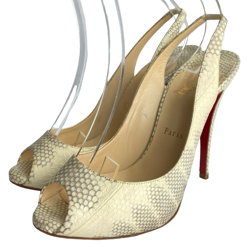 CHRISTIAN LOUBOUTIN Private Number Beige Python Embossed Slingback Pumps, 40
