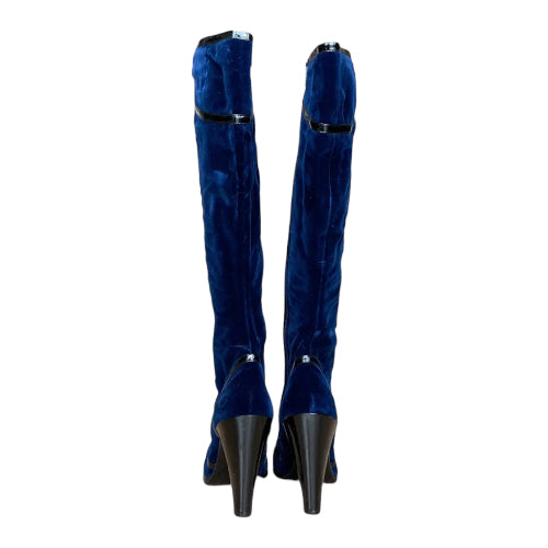 NEW MARC JACOBS Navy Velvet Knee High Boots, Size 41