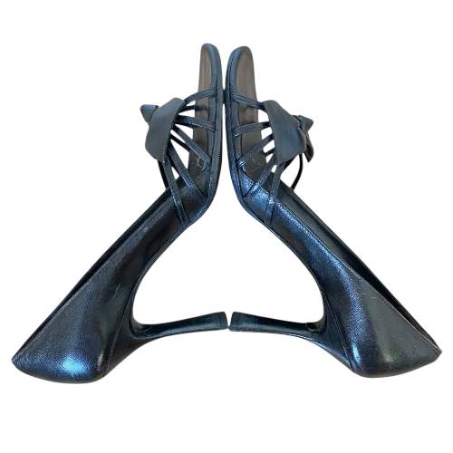 CHANEL Black Leather CC Bow Strappy D'orsay Open Toe Pumps, Size 37.5