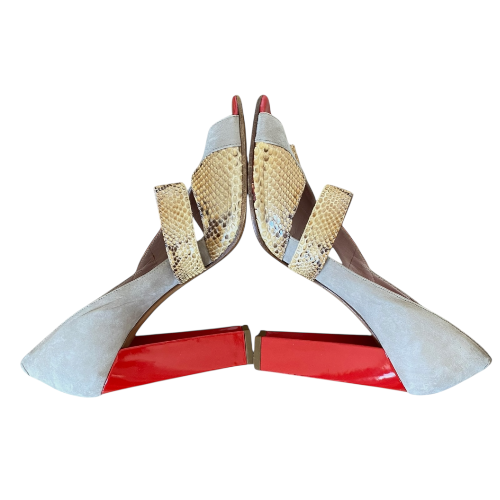 CHLOE Tricolor Python Trim & Patent Leather Open Toe Pumps, Size 39.5