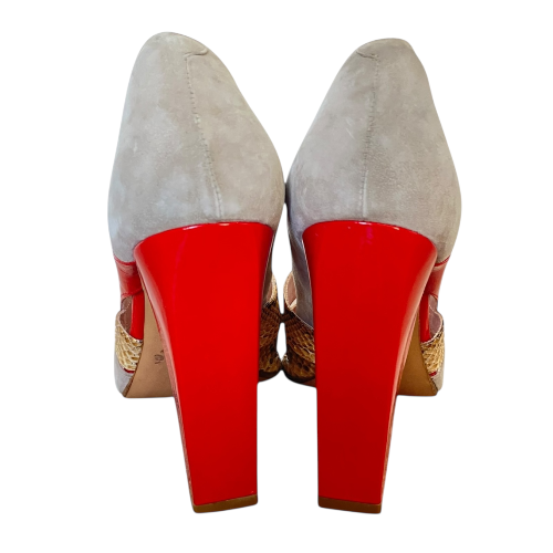 CHLOE Tricolor Python Trim & Patent Leather Open Toe Pumps, Size 39.5