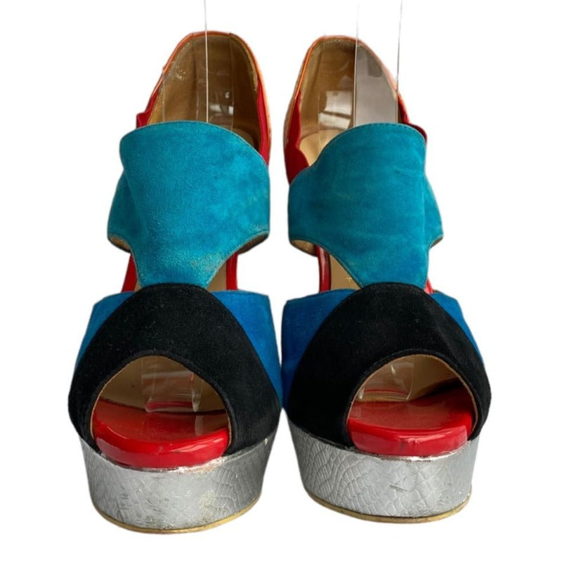 $1411 CHRISTIAN LOUBOUTIN Pitou 150 Veau Velours / Python Fresh Pumps, Size 38