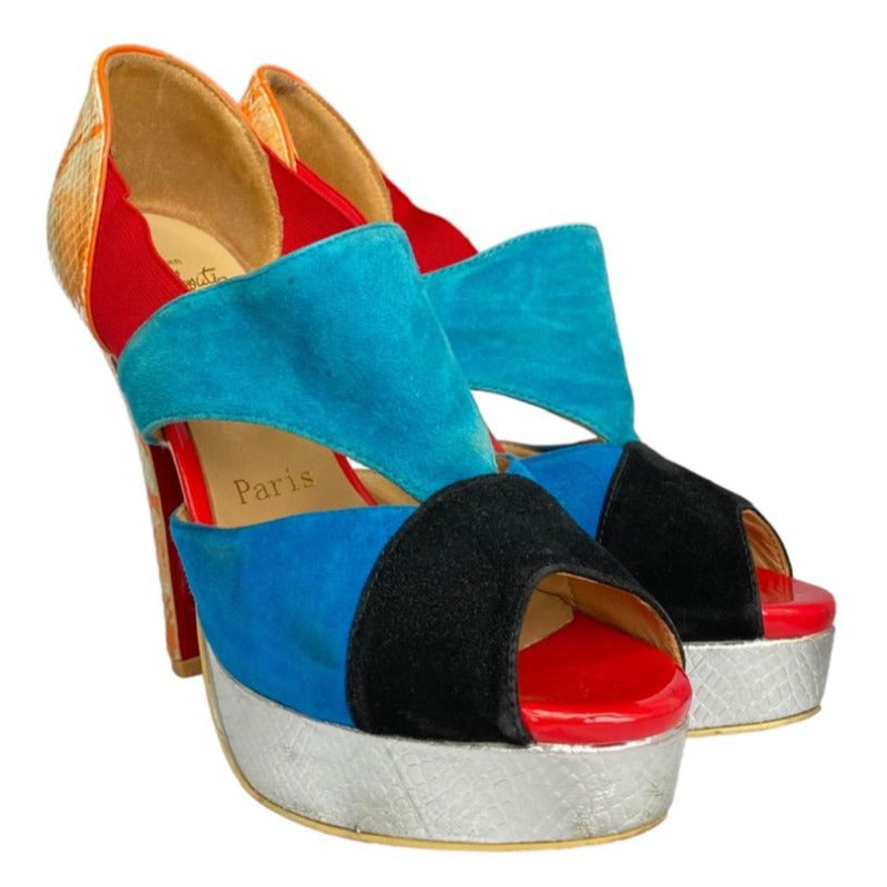 $1411 CHRISTIAN LOUBOUTIN Pitou 150 Veau Velours / Python Fresh Pumps, Size 38