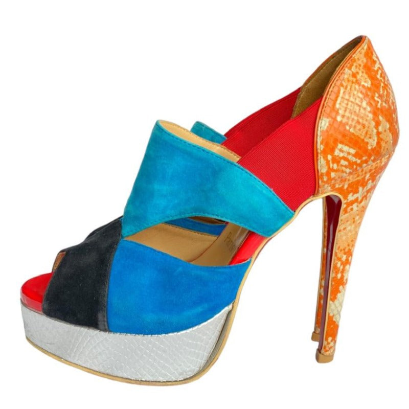 $1411 CHRISTIAN LOUBOUTIN Pitou 150 Veau Velours / Python Fresh Pumps, Size 38