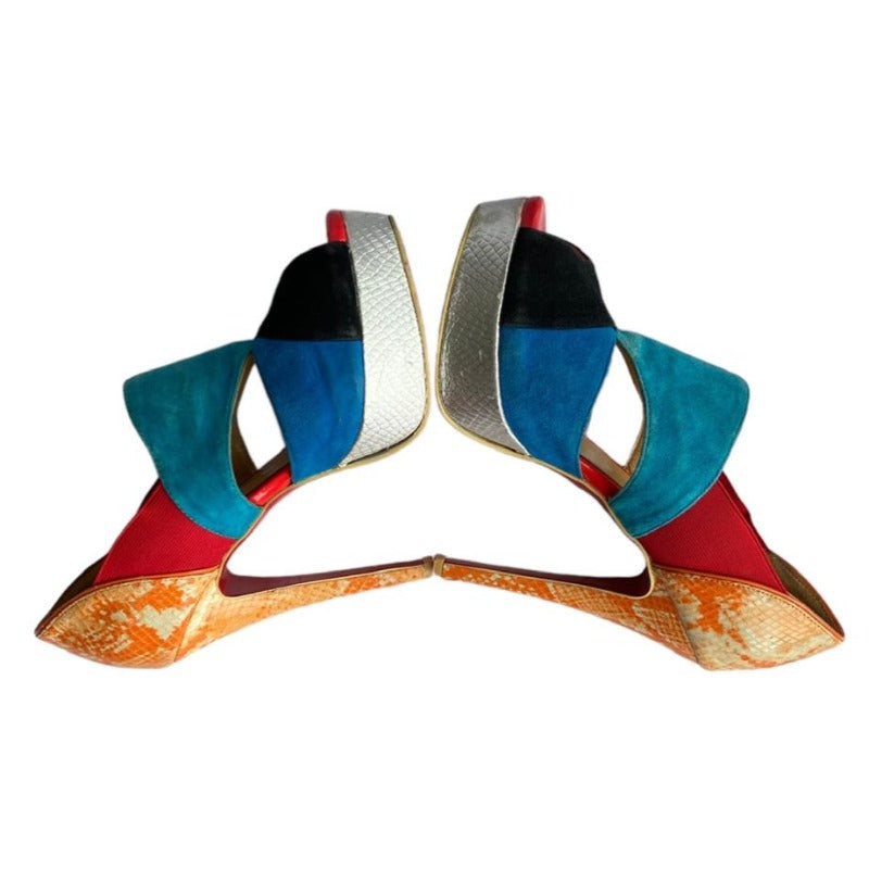$1411 CHRISTIAN LOUBOUTIN Pitou 150 Veau Velours / Python Fresh Pumps, Size 38