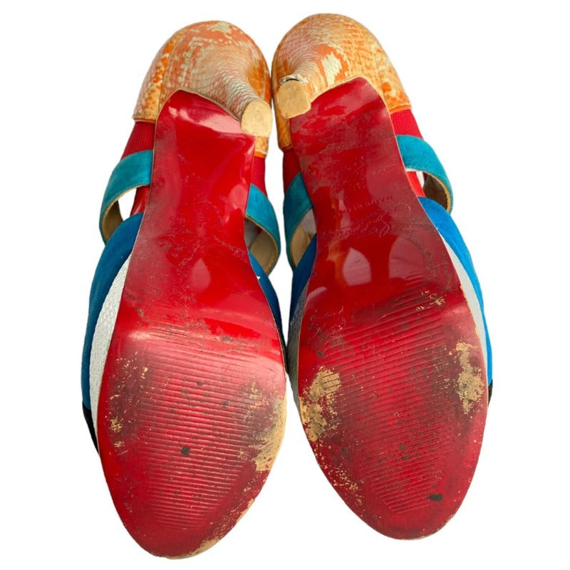 $1411 CHRISTIAN LOUBOUTIN Pitou 150 Veau Velours / Python Fresh Pumps, Size 38