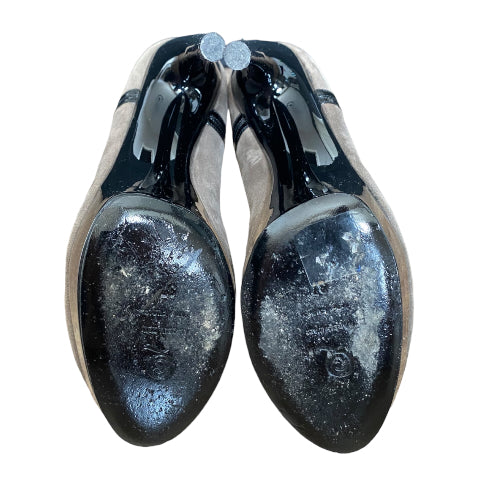 ALEXANDER MCQUEEN Gray Suede Ankle Strap Platform Horn Heel Pumps, Size 37