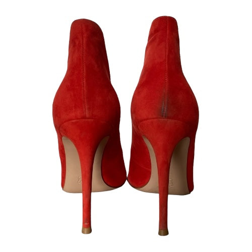 GIANVITO ROSSI Red Suede Vamp Peep Toe Booties, Size 37