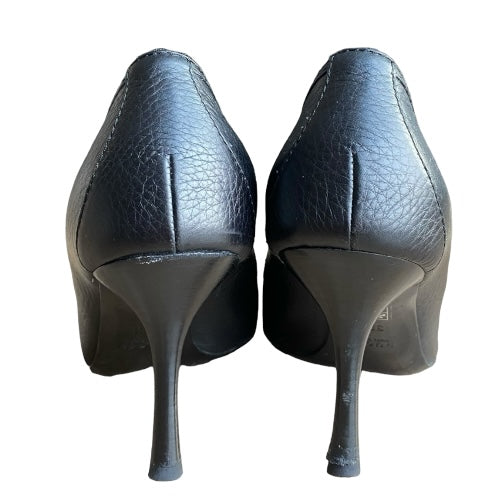 GUCCI Cellarius Black Leather, Silver Horsebit Buckle Peep Toe Pumps, Size 35.5
