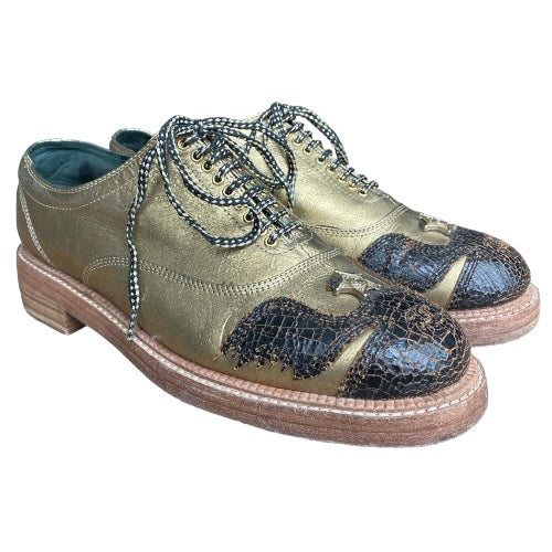 CHANEL Paris Dallas Gold Leather Lace Up Oxfords, Size 40