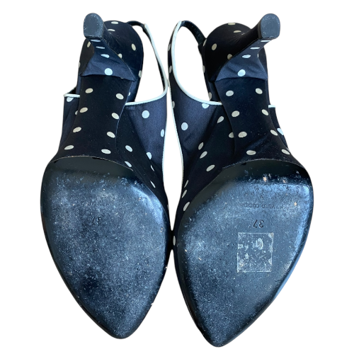 DOLCE & GABBANA Black Satin Polka Dot Slingback Pointed Toe Pumps, Size 37