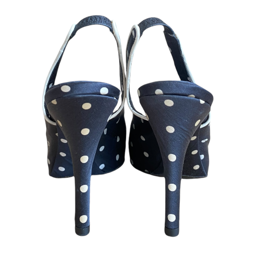 DOLCE & GABBANA Black Satin Polka Dot Slingback Pointed Toe Pumps, Size 37