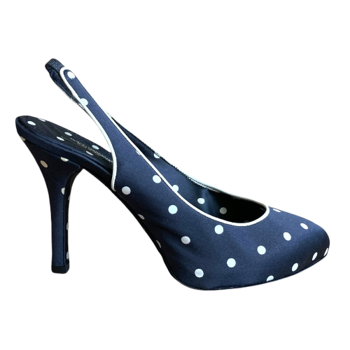 DOLCE & GABBANA Black Satin Polka Dot Slingback Pointed Toe Pumps, Size 37