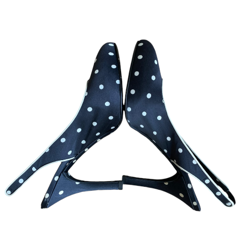 DOLCE & GABBANA Black Satin Polka Dot Slingback Pointed Toe Pumps, Size 37