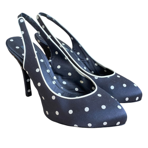 DOLCE & GABBANA Black Satin Polka Dot Slingback Pointed Toe Pumps, Size 37