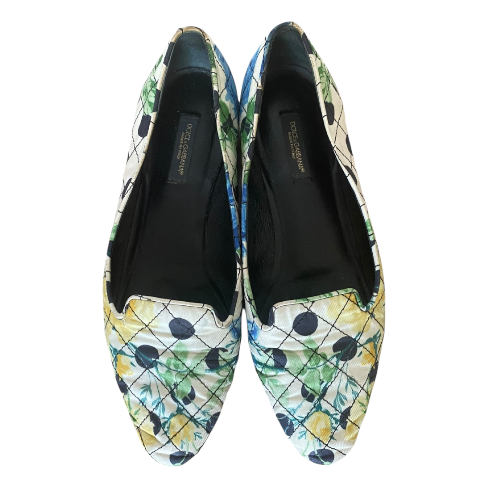 DOLCE & GABBANA Multicolor Floral & Polka Dot Fabric Ballet Flats, Size 36