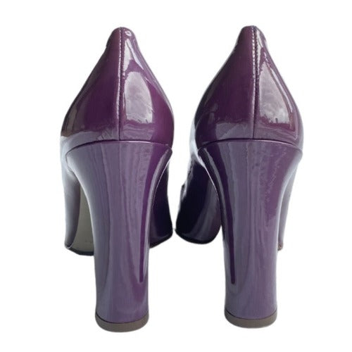 NEW DOLCE & GABBANA Purple Patent Leather Block Heel Square Toe Pumps, Size 40