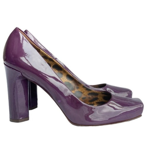 NEW DOLCE & GABBANA Purple Patent Leather Block Heel Square Toe Pumps, Size 40
