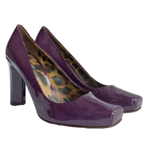 NEW DOLCE & GABBANA Purple Patent Leather Block Heel Square Toe Pumps, Size 40