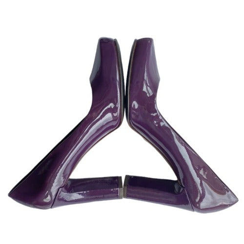 NEW DOLCE & GABBANA Purple Patent Leather Block Heel Square Toe Pumps, Size 40