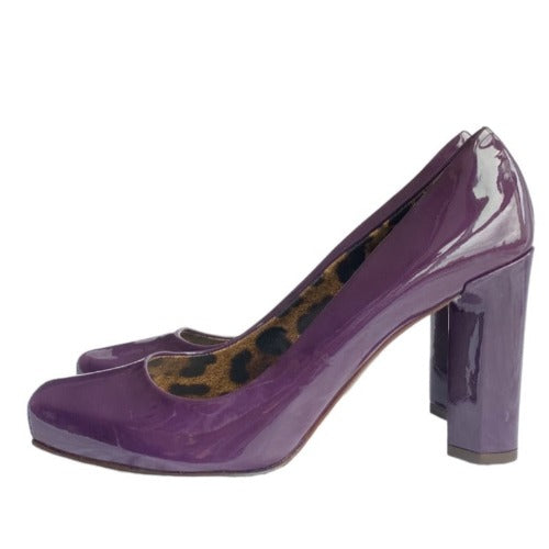 NEW DOLCE & GABBANA Purple Patent Leather Block Heel Square Toe Pumps, Size 40