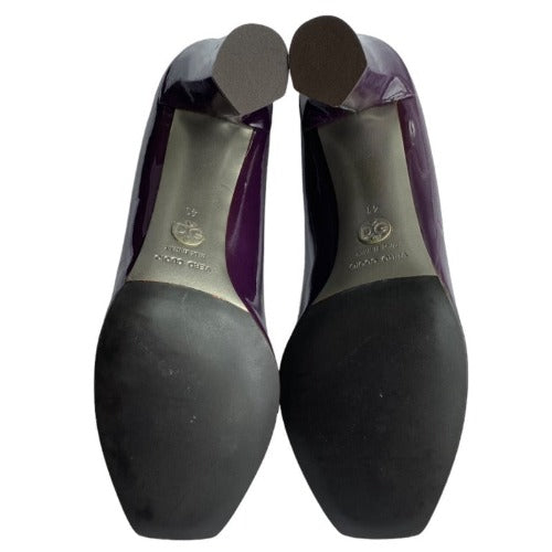 NEW DOLCE & GABBANA Purple Patent Leather Block Heel Square Toe Pumps, Size 40