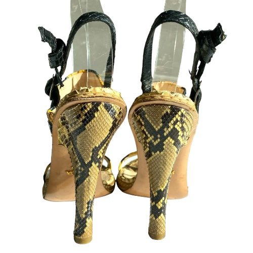 PRADA Multicolor Python Leather Animal Print Strappy Sandals, Size 39.5