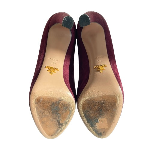 PRADA Burgundy Suede Platform Pumps, Size 39
