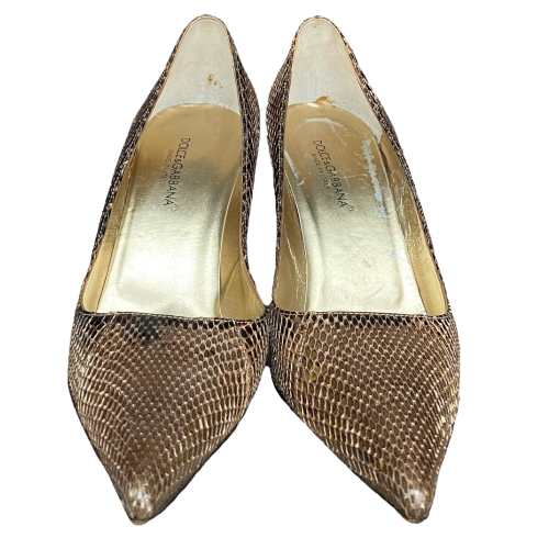 DOLCE & GABBANA Brown Python Leather Pointed Toe Pumps, Size 38
