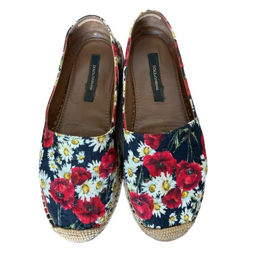 DOLCE & GABBANA Multicolor Floral Print Fabric Platform Espadrilles, Size 35