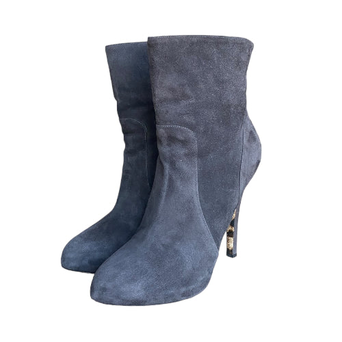DOLCE&GABBANA Gray Suede Platform Ankle Boots, Size 40