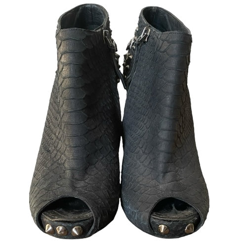 GIVENCHY Black Python Leather Studded Peep Toe Ankle Booties, Size 38