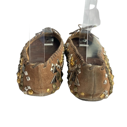 DOLCE & GABBANA Brown Nubuck Gold & Silver Studded Ballet Flats, Size 37