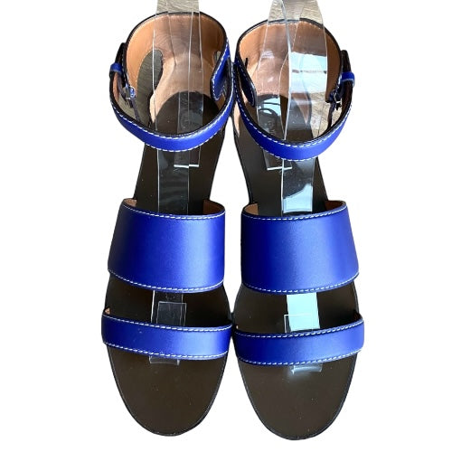 NEW GIORGIO ARMANI Blue Leather Strappy Ankle Strap Flat Sandals, Size 38
