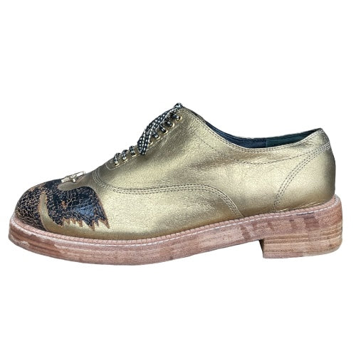 CHANEL Paris Dallas Gold Leather Lace Up Oxfords, Size 40