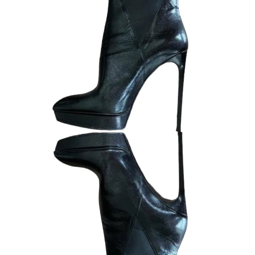 YVES SAINT LAURENT Black Leather Pointed Toe Ankle Platform Booties, Size 40.5