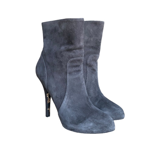 DOLCE&GABBANA Gray Suede Platform Ankle Boots, Size 40