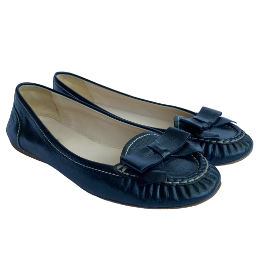 PRADA Black Leather Bow Detail Ballet Flats, Size 35.5