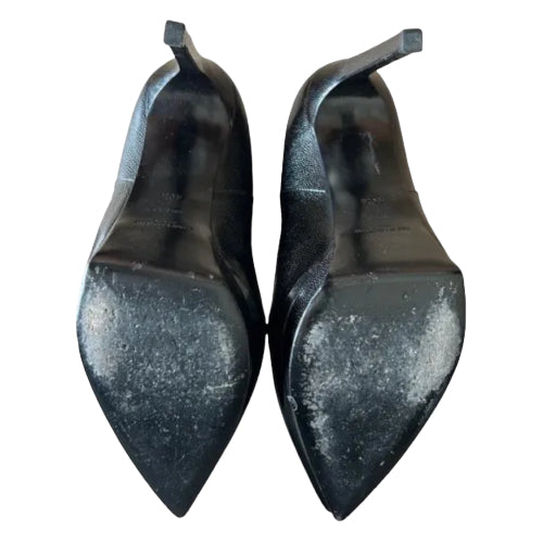 YVES SAINT LAURENT Black Leather Pointed Toe Ankle Platform Booties, Size 40.5