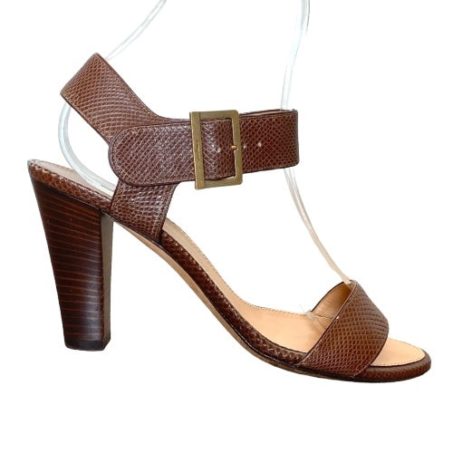 SALVATORE FERRAGAMO Brown Leather Strappy Buckle Ankle Strap Sandals, Size 9.5 C