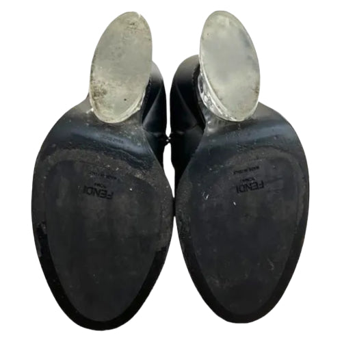 FENDI Black Leather Lucite Ice Heel Ankle Boots, Size 38