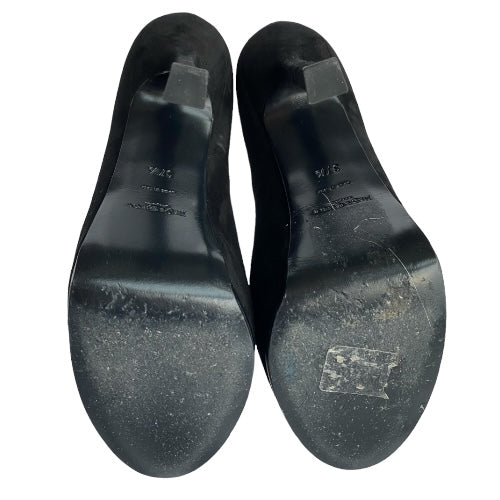 YSL YVES SAINT LAURENT Black Suede Tribtoo Tribute Platform Pumps, Size 37.5