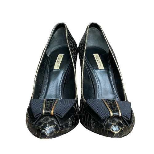 DOLCE & GABBANA Black Python Leather Bow Detail Pumps, Size 38.5