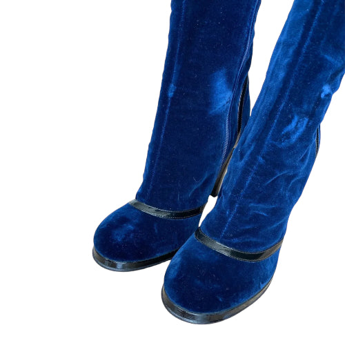 NEW MARC JACOBS Navy Velvet Knee High Boots, Size 41
