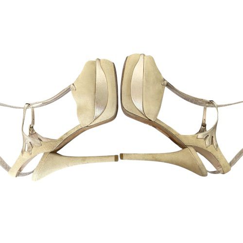 FENDI Beige Suede T Bar Ankle Strap Platform Sandals, Size 38