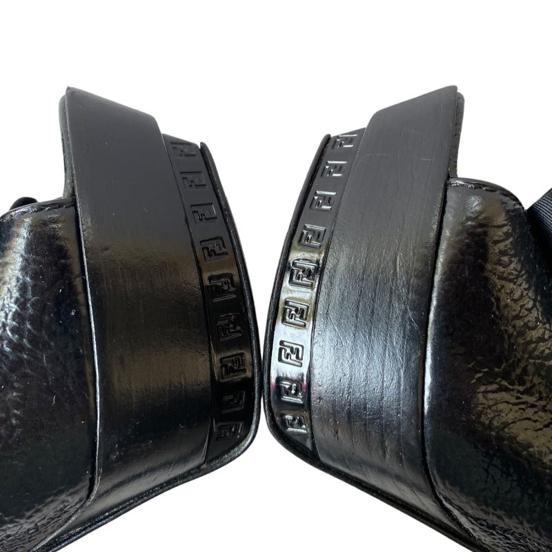FENDI Black Leather Bow-Accented Peep Toe Slingback Logo Platform Pumps, Size 39