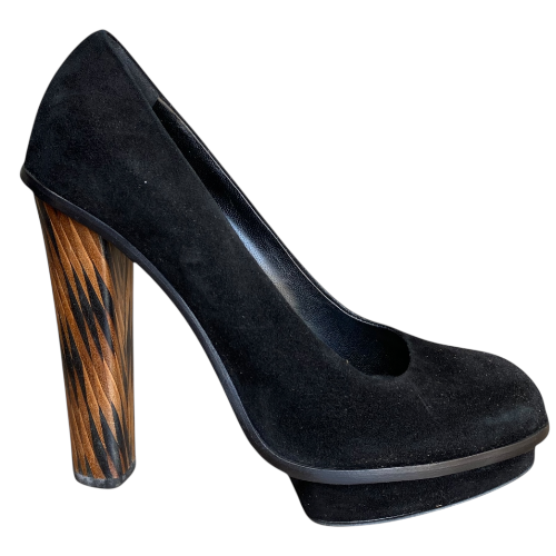 FENDI Black Suede Platform Pumps, Size 39